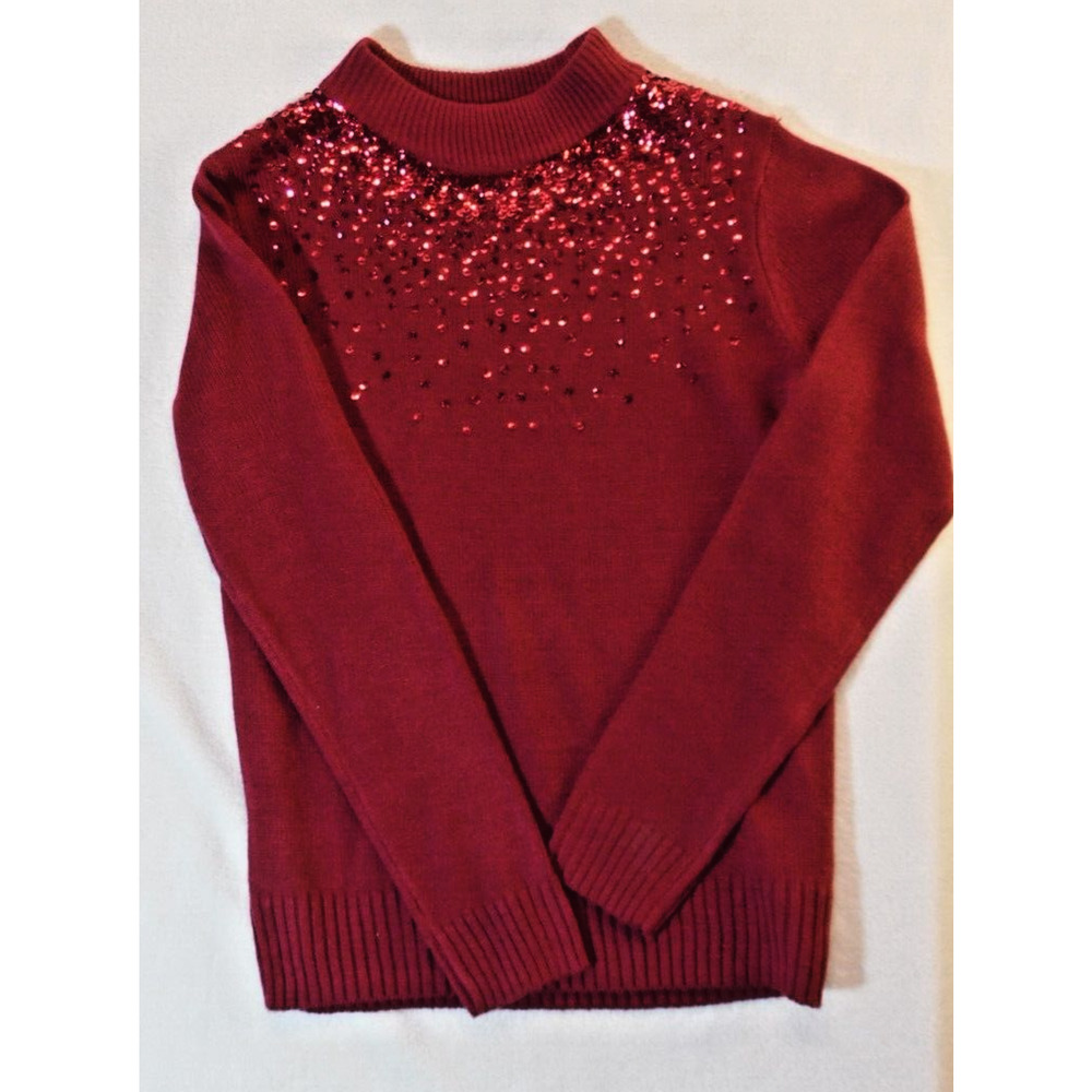 Juicy Couture Sweater Womens S Red Mock Neck Sequin Holiday‎ Party Feminine EUC